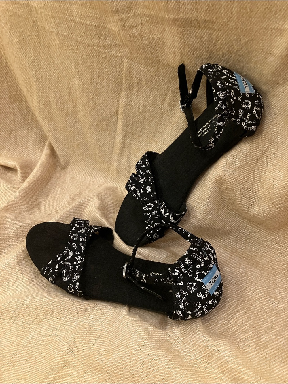TOMS Black Leopard Print Ankle-Strap Sandals